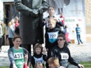 The whole family poses in front of President Antanas Smetona's statue before the run. Kaunas, May 1, 2013