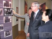 Ambassador of Japan to Lithuania Miyoko Akashi right and ambassador of France to Lithuania Francois Laumonier are delighter to see their predecessors photos in the exhibition
